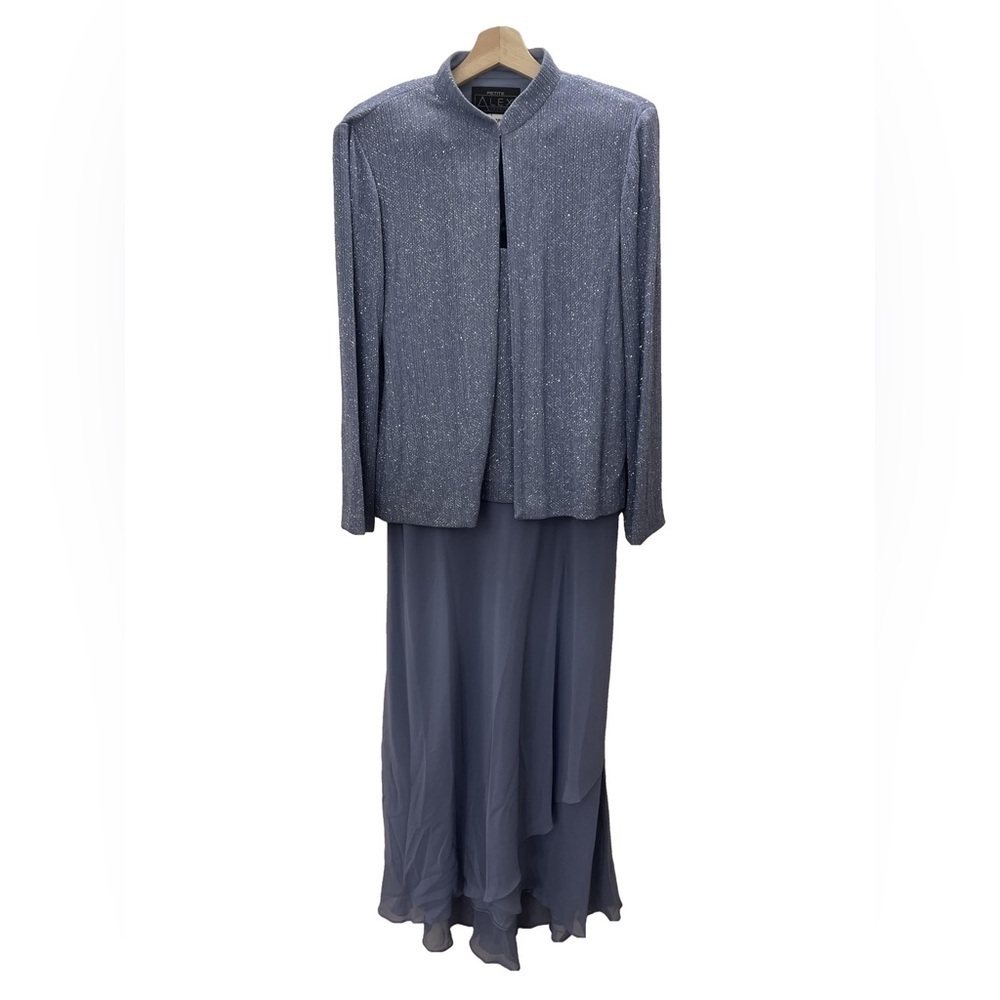 Vintage SET 90s Alex Evenings Lavender Glitter Dress / Overcoat Size 12